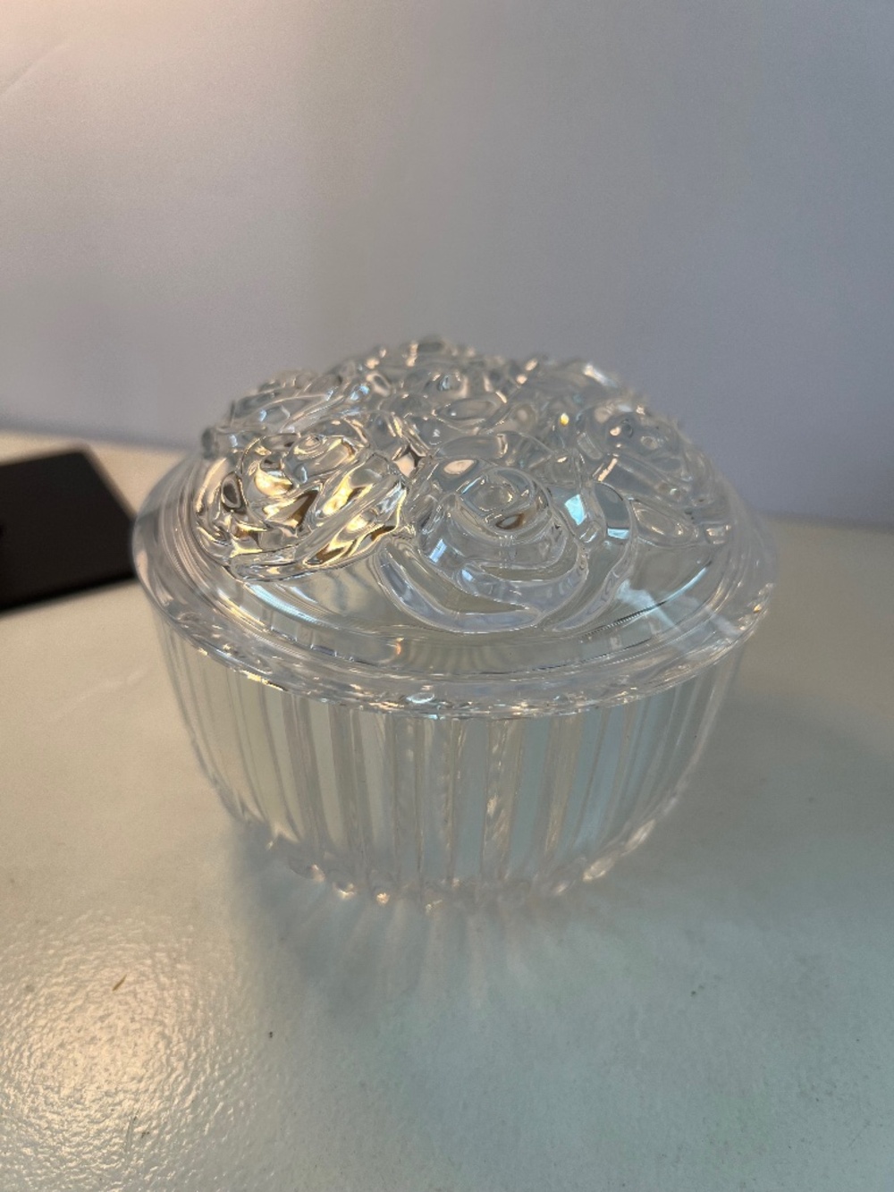 "Roses" Trinket Candy Dish Pressed Clear Glass